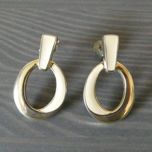 Trifari Gold Tone Enamel Drop Dangle Pierced Earrings Costume Fashion Jewelry